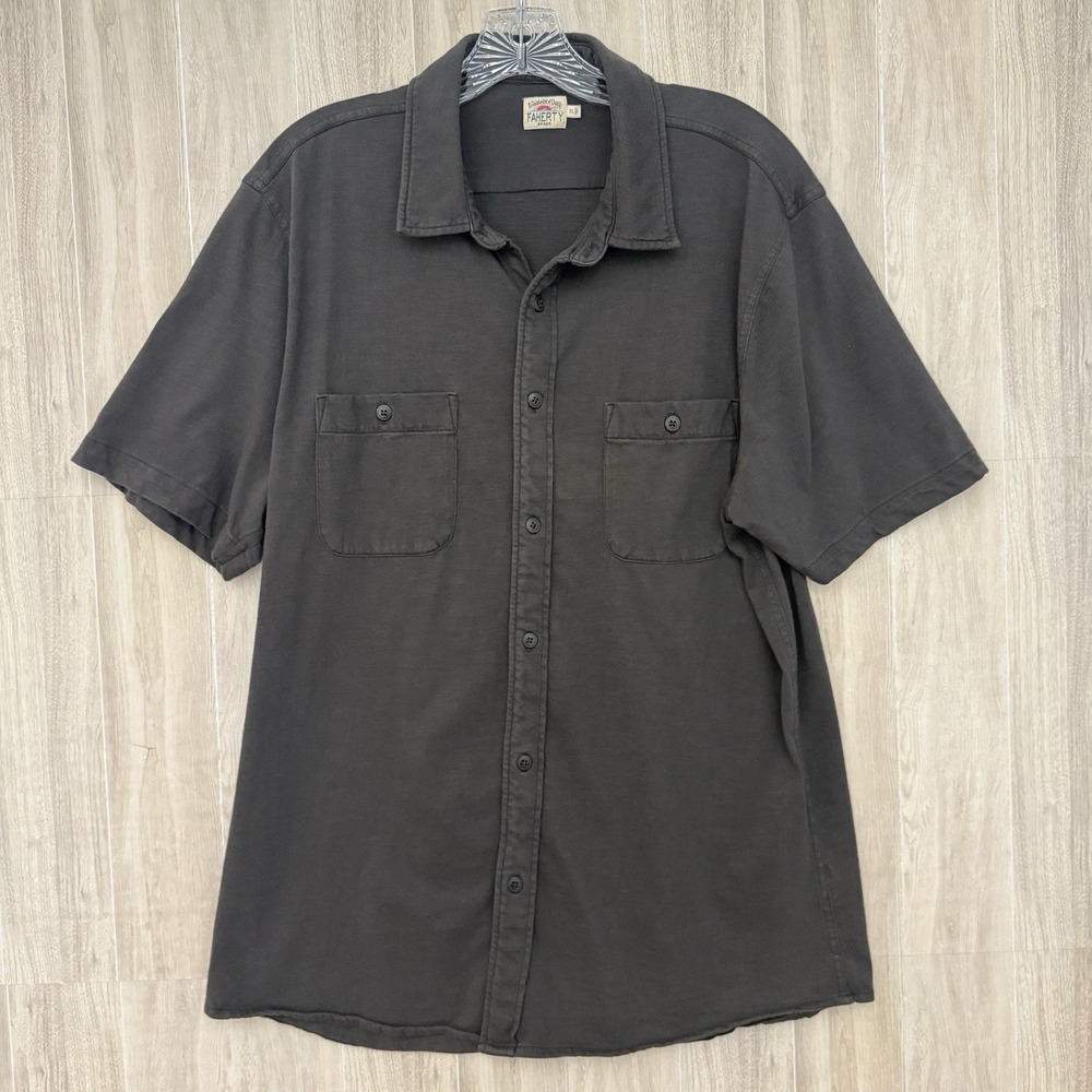 Faherty Short Sleeve Knit Seasons Shirt Men XL Washed Black Pockets Casual READ